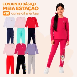 Kit 4 ou 10 Peças Conjunto Blusa Manga longa e Legging Menina Infantil Cotton Roupa Infantil Bebe Meia Estação para Frio
