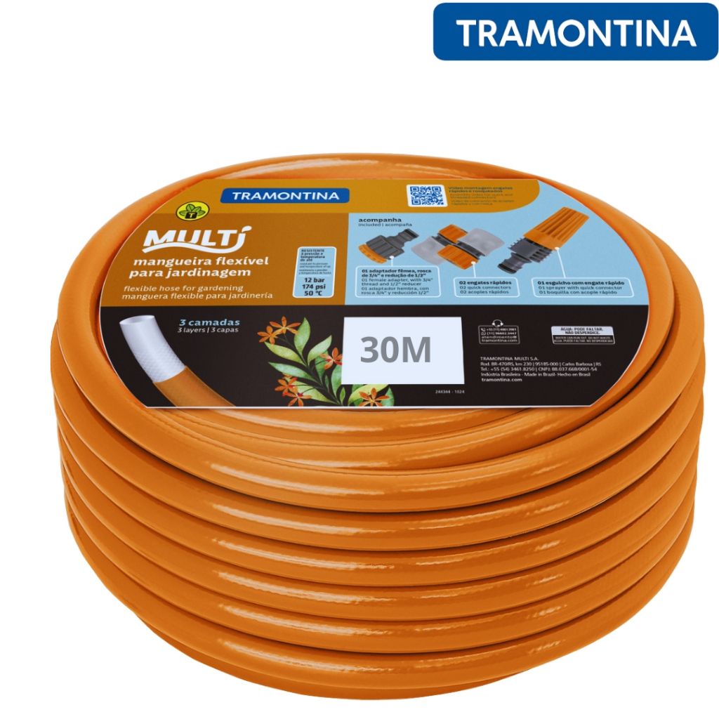 Mangueira Multi PVC Laranja 1/2" 30mts - Resistência e Flexibilidade