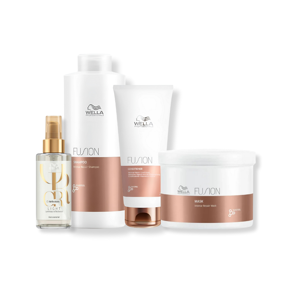 Wella Professionals Fusion - Shampoo 1L, Condicionador 200ml , Máscara 500ml + Óleo Light 100ml