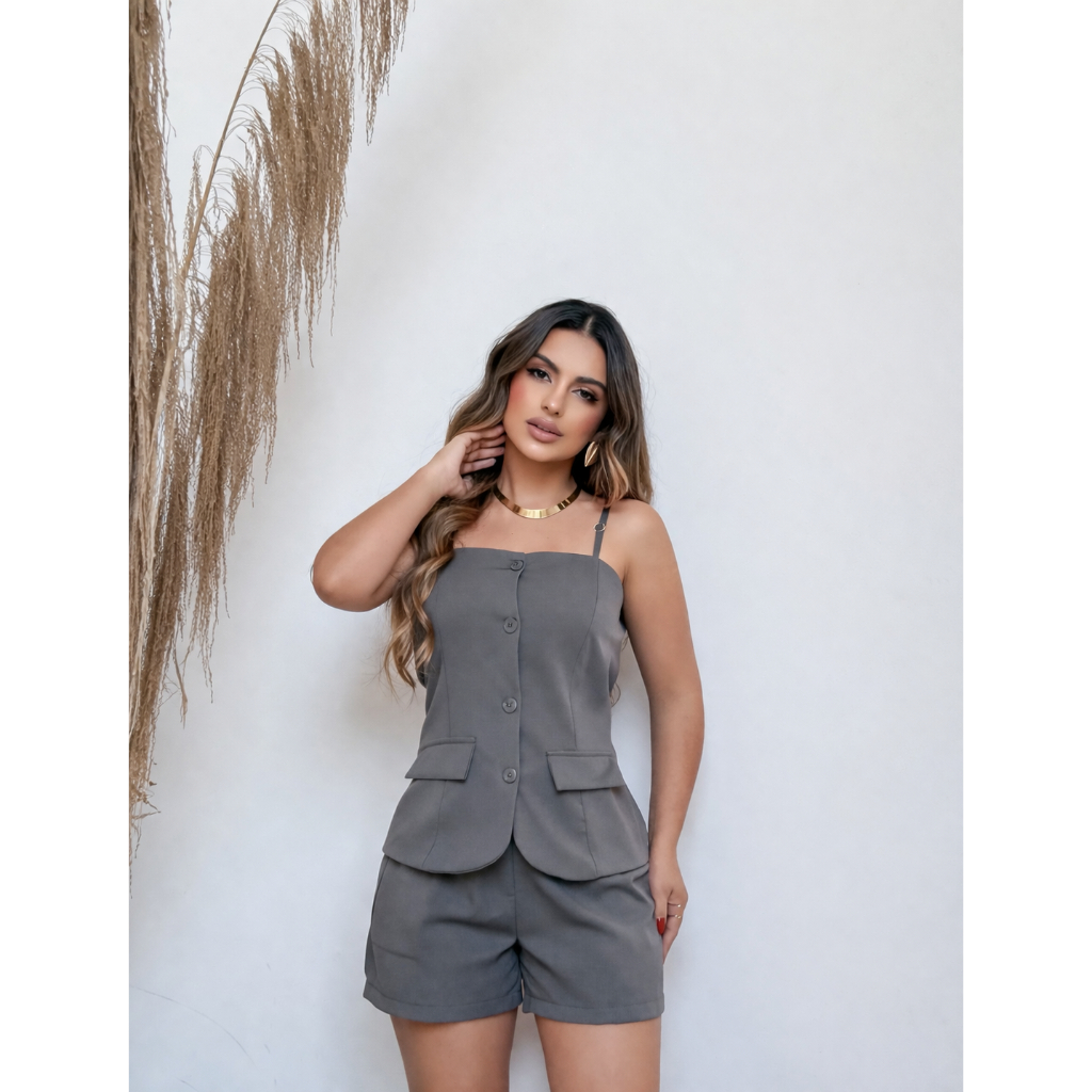 Conjunto Em Tecido de Alfaiataria Modelo Fabiola Feminino Com Alça Tamanho M G GG G1 G2 Varias Cores