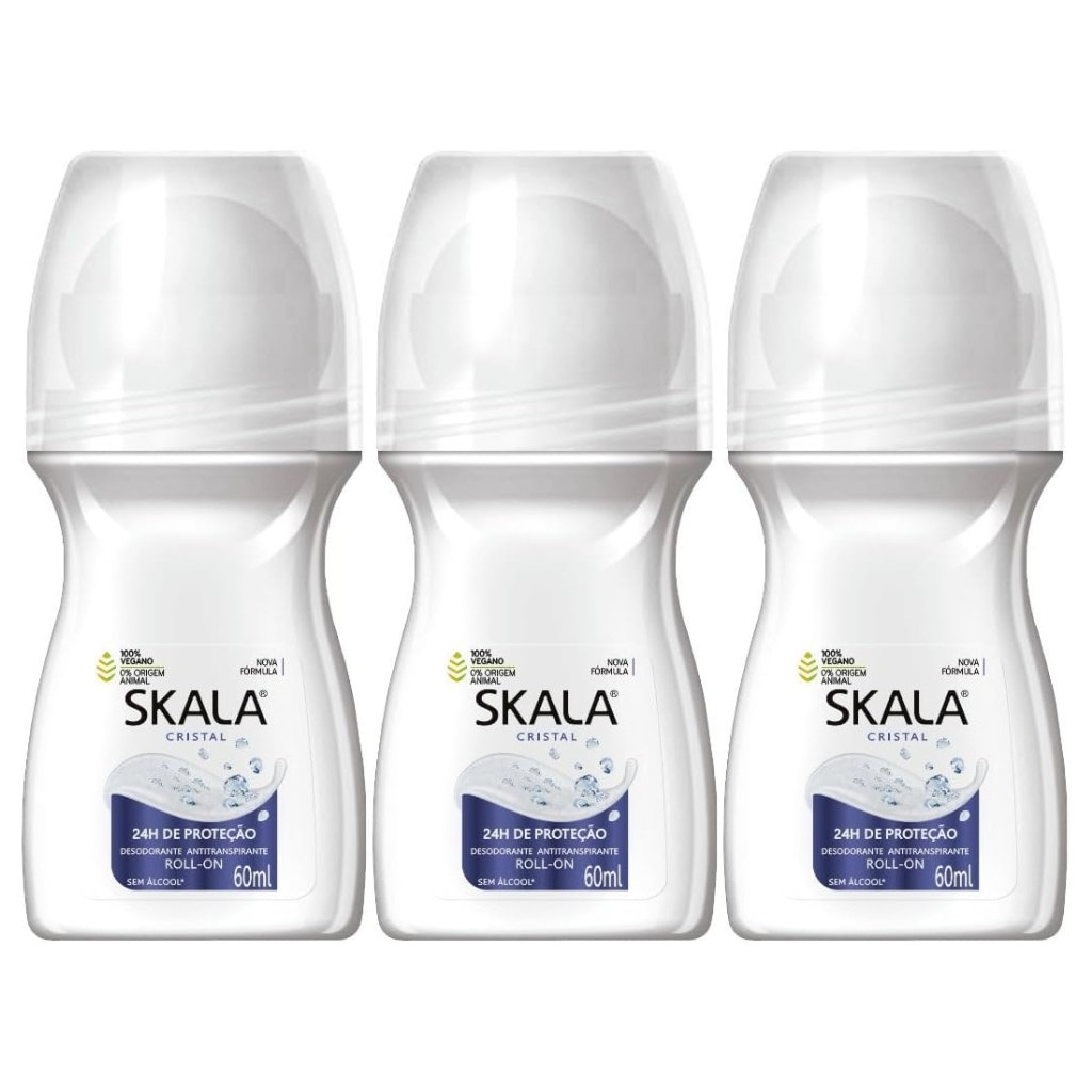 Kit 03un Desodorante Roll-On 60ml Skala Cristal Transparente Sem Álcool em Oferta na Shopee