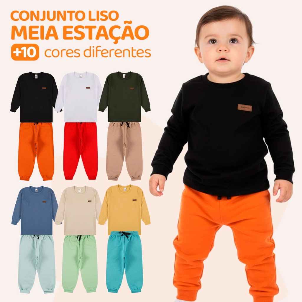 Kit 4 Peças Conjunto Camiseta Manga longa e Calça Moletom Bebe Menino Infantil