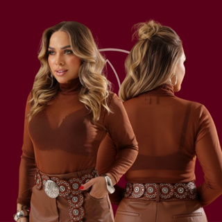 Blusa Manga Longa Segunda Pele Tule Gola Alta Cacharrel Moda Slim Plus Blogueira Inverno Balada em Oferta na Shopee