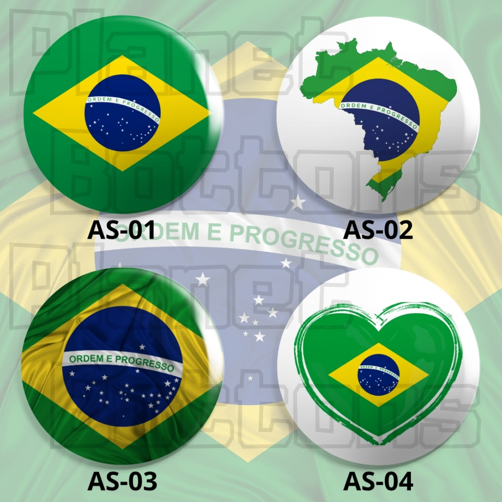Bottons Bandeira do Brasil - Boton / Button / Botum / Broche / Pin - 3,8cm e 5,5cm.