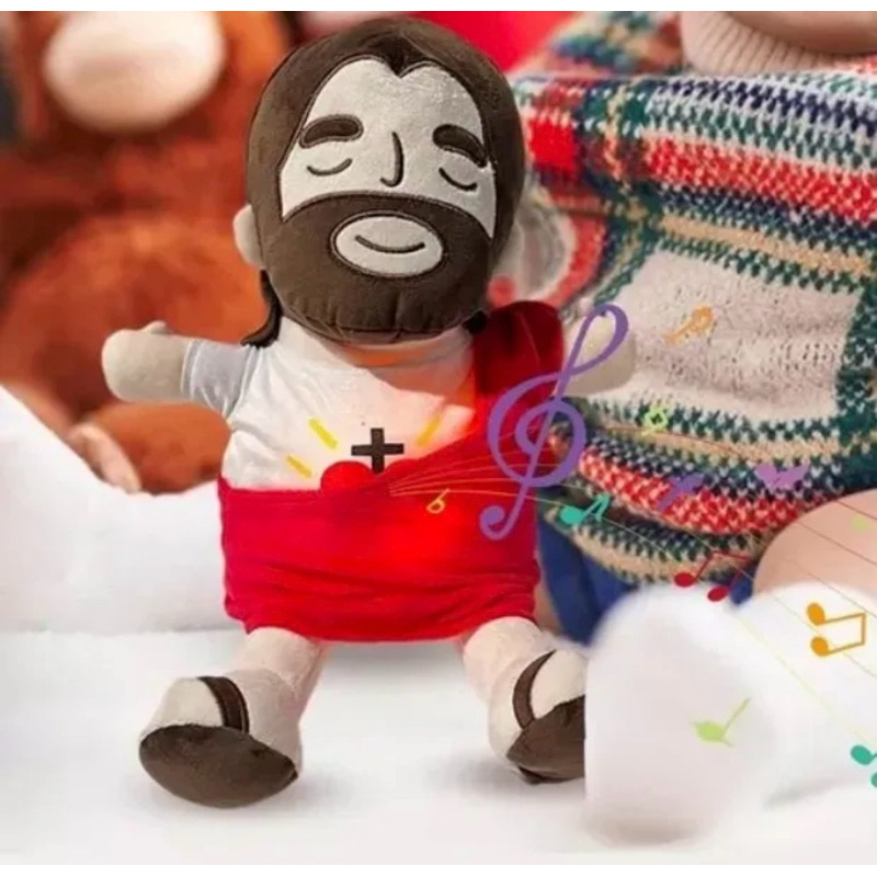 Pelúcia Jesus Respiração Real com Som e Luz 30cm