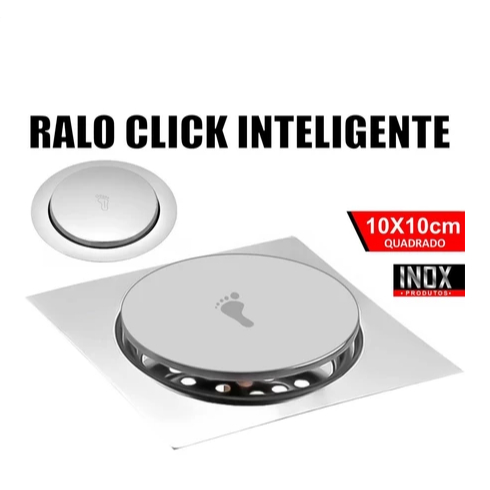 Ralo Click Inteligente 10x10 Cm Quadrado Redondo Inox Cromado - Veda Cheiro Banheiro Casa Cozinha
