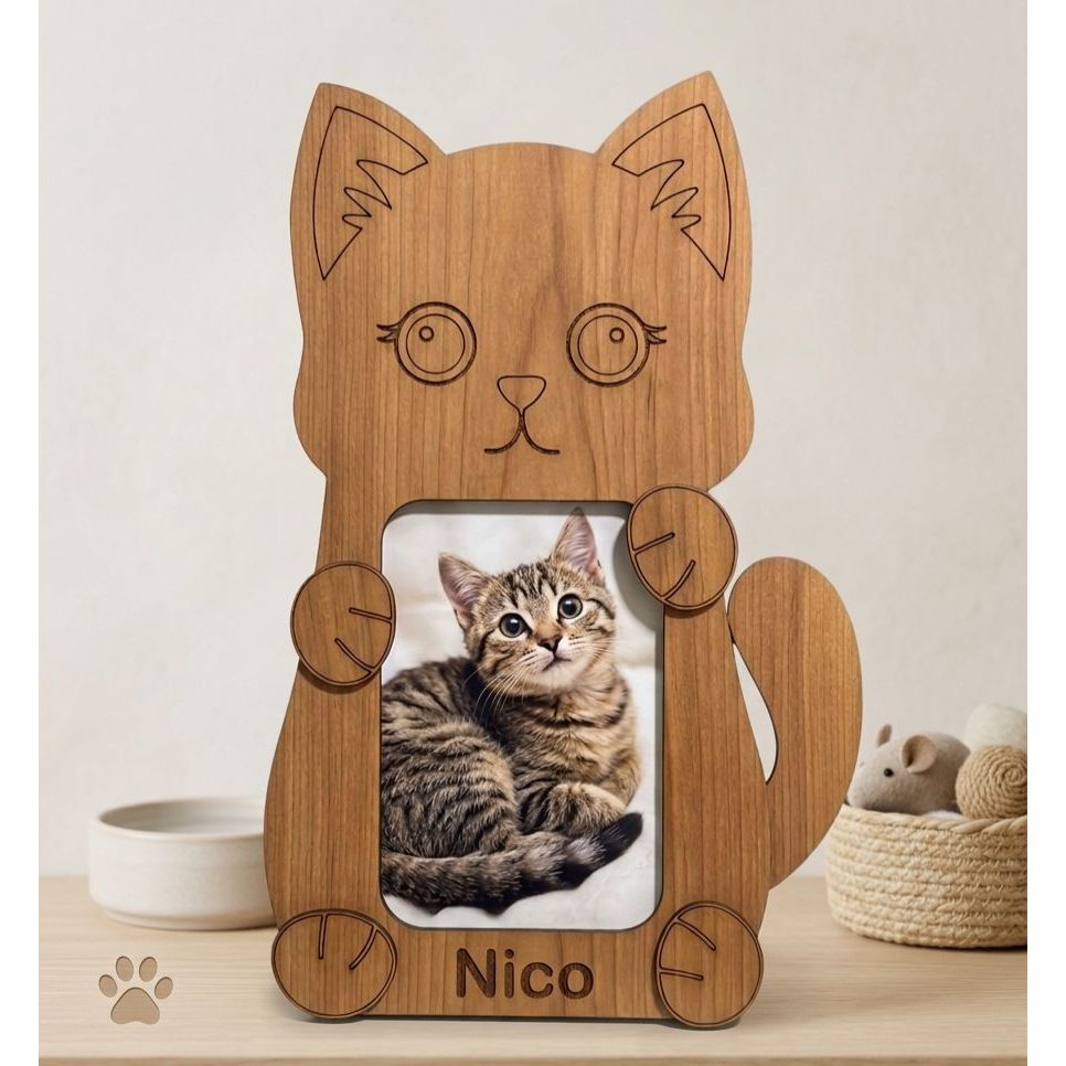 porta retrato quadro decorativo estante mesa gato gatinho mdf familia foto imagem pet