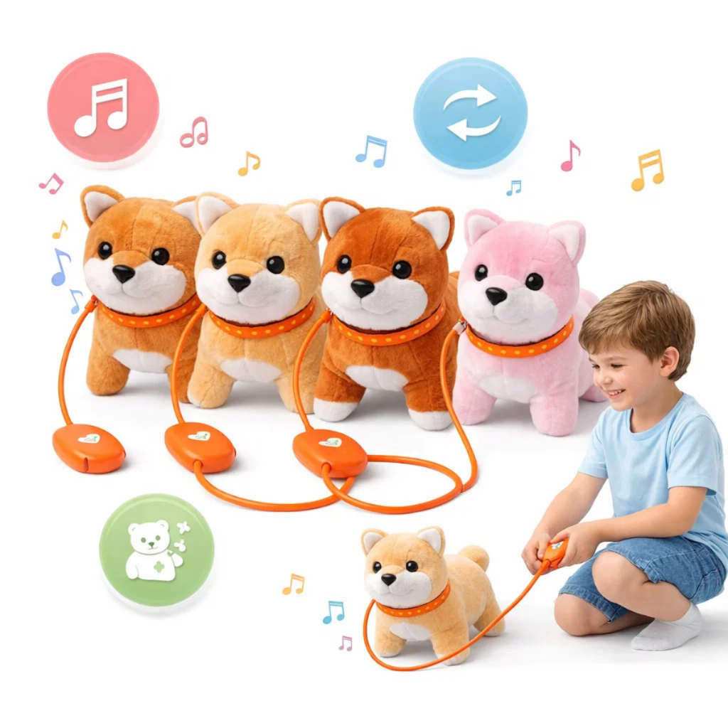 Cachorro De Pelúcia Eletrônico Anda Com Coleira Emite Som Interativo Infantil