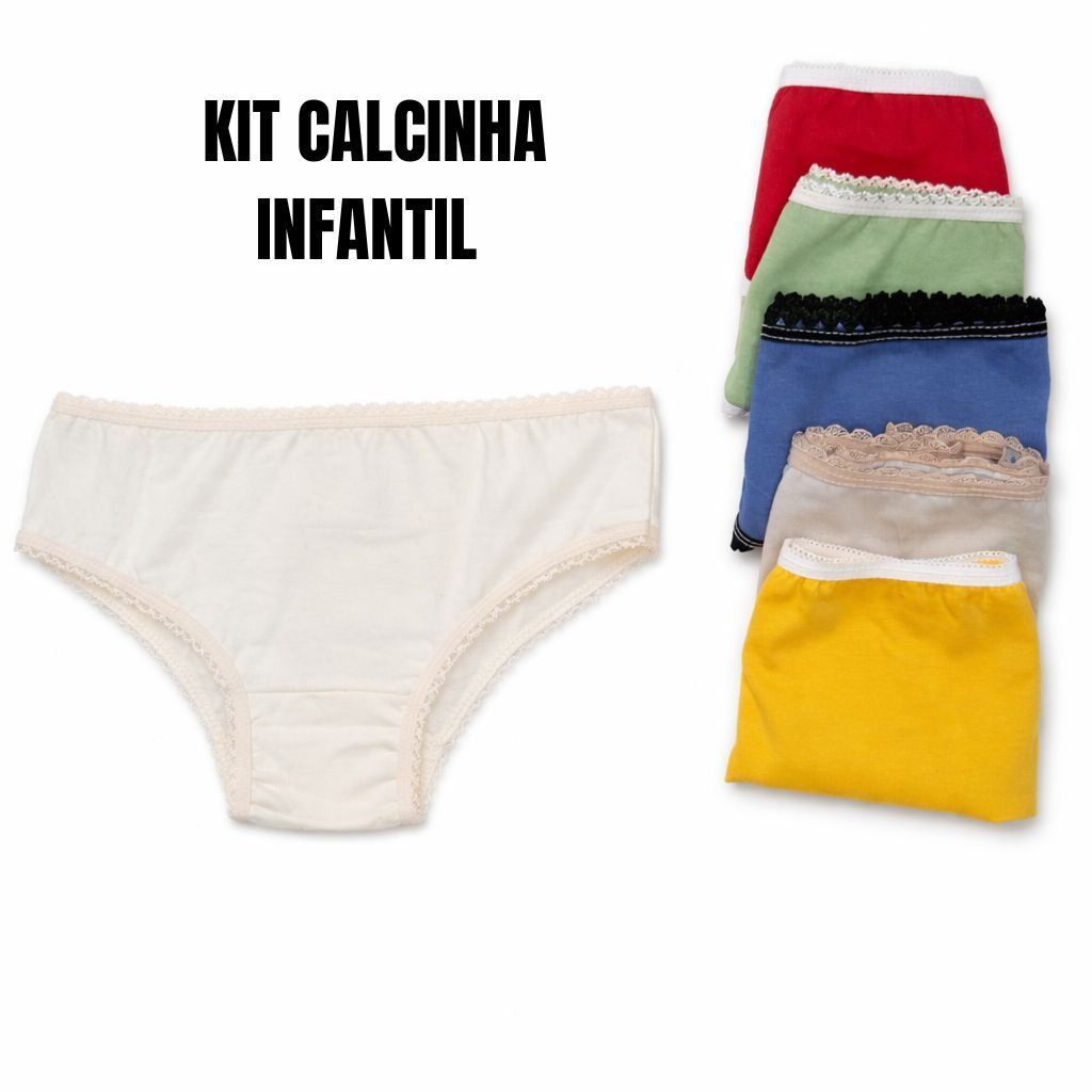 KIT 9 Calcinha Feminina Tanga Infantil Algodão Macio Ajuste Perfeito Cores Estampas Sortidas