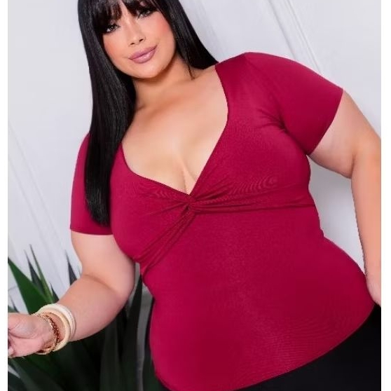 Blusa Plus Size Elegante Com Decote Moderno em Oferta na Shopee