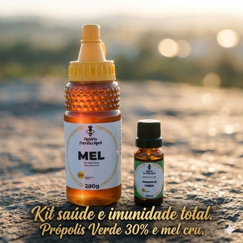 Kit Imunidade Total Mel puro + Própolis Verde 30% orgânico 100% Natural bisnaga 280g