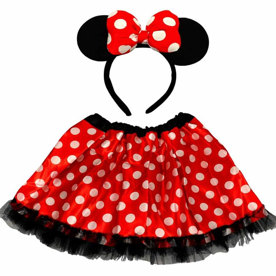 KIT TIARA COM LAÇO MINNIE VERMELHA+SAIA DE TULE FESTA,ANIVERSARIO E HALLOWEEN