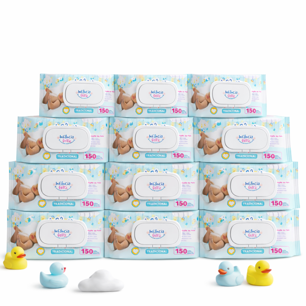 Kit 12 Toalhas Umedecidas Infância Feliz 150 Folhas 98% Água em Oferta na Shopee