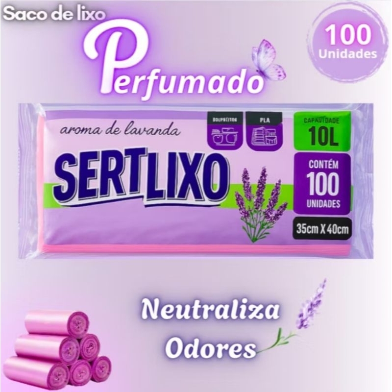 Saco de Lixo Perfumado Pia e Banheiro 100 un, 10 Litros, 35x40cm, Lavanda, Neutraliza Odores em Oferta na Shopee