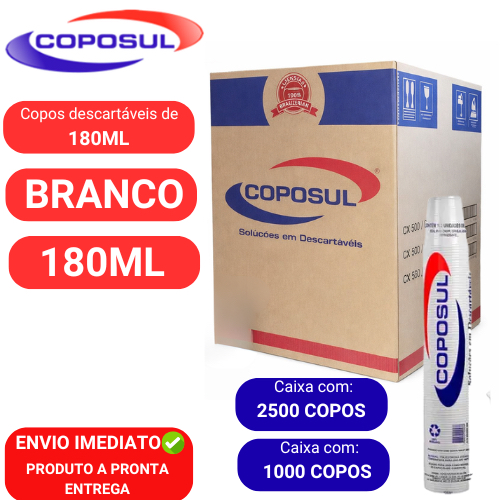 Copo descartável | 180ml Caixa c/1000un e 2500un | Coposul Resistente Branco Original. em Oferta na Shopee
