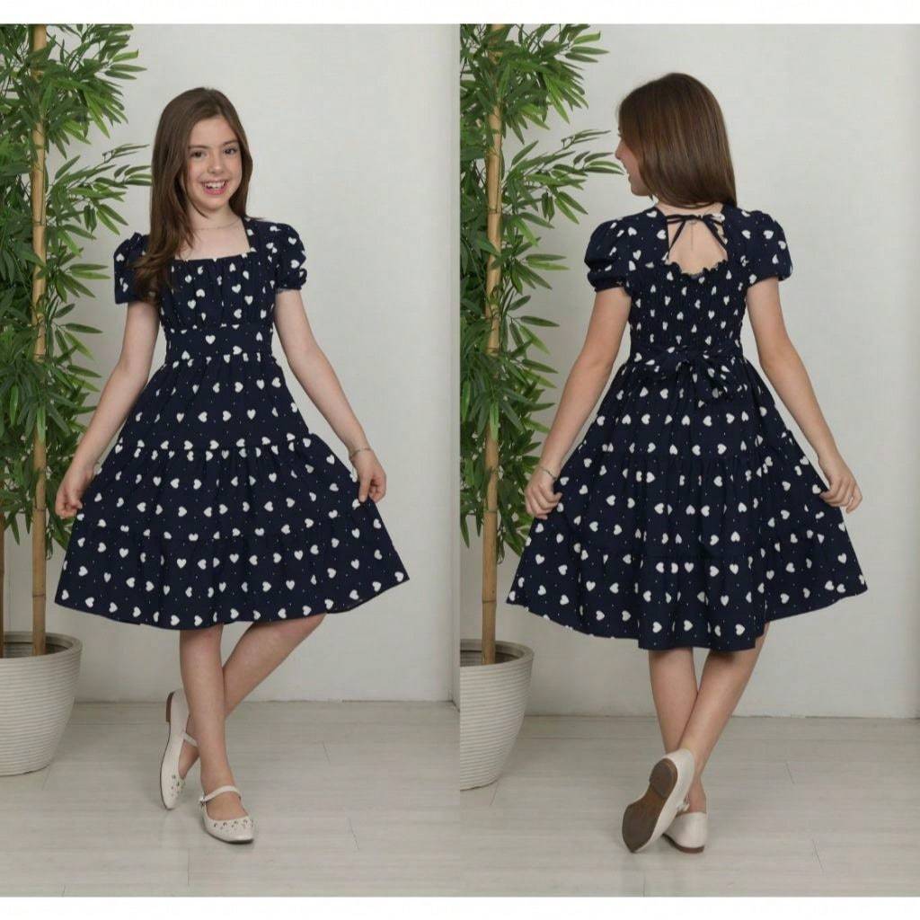 Vestido Juvenil Princesa Corações Laço Lastex Festa — imagem 2 de 2