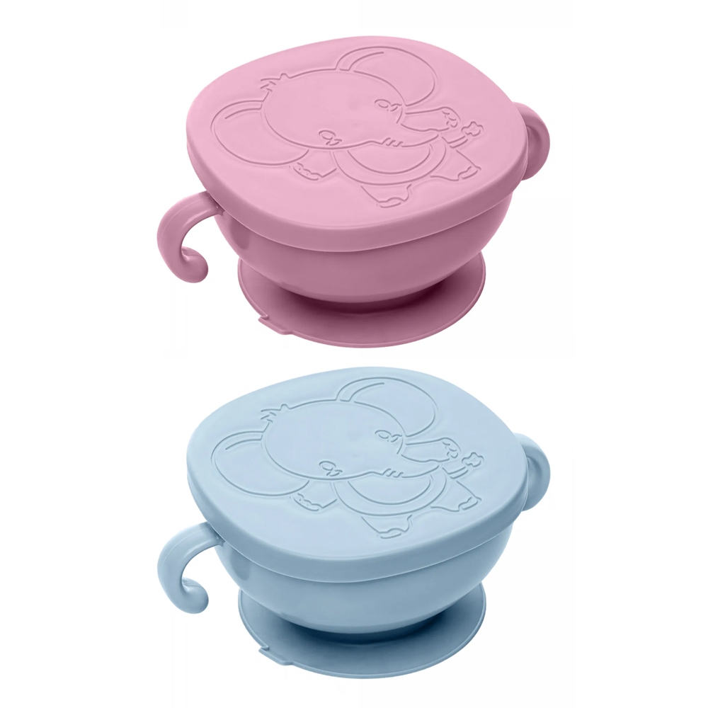 Pote Plástico com Tampa e Ventosa para Bebê e Criança Rosa e Azul Lyor