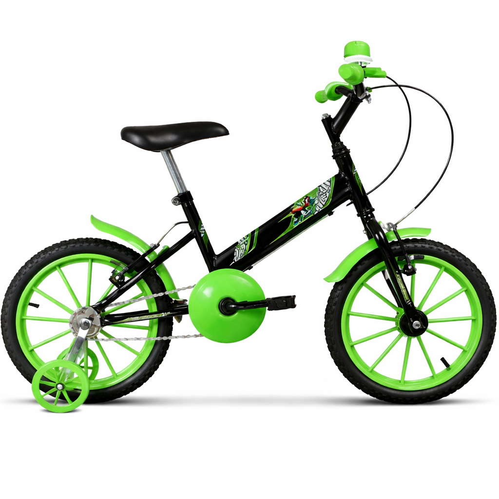 Bicicleta Infantil Ultra bike T Aro 16 Menino Preto Verde Rodinha Para Lama Buzina  Criança