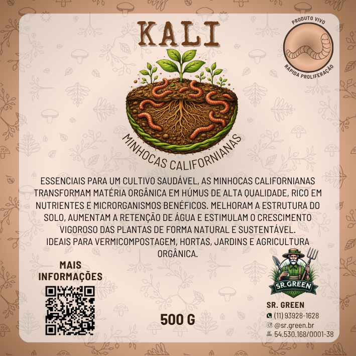 KALI - Minhocas Californianas - Húmus + Minhoca - 500 Gramas - A´rox. 40 a 50 Minhocas - Iscas para Pesca