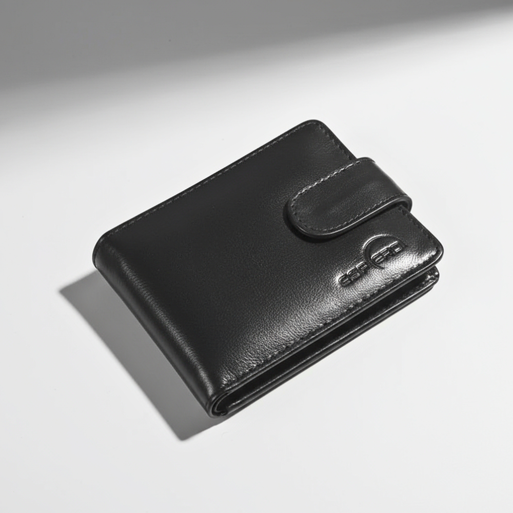 Carteira De Botão Preto Esfera 100% Couro Legitimo Masculino Dinheiro Cartão Documento