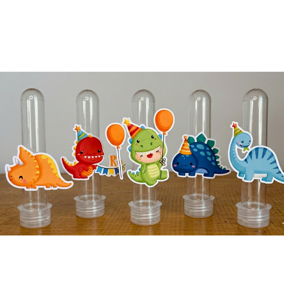 Kit Tubete Dinossauro Personalizado com Nome e Idade | Lembrancinha Festa Infantil Cake Topper Decorativo 3D para Tubete