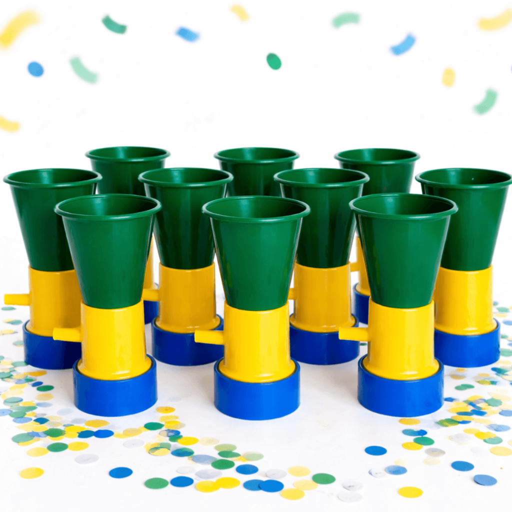 Kit Corneta Brasil Vuvuzela Buzina Bico Assoprar Torcedor Verde Amarelo Copa do Mundo 2026