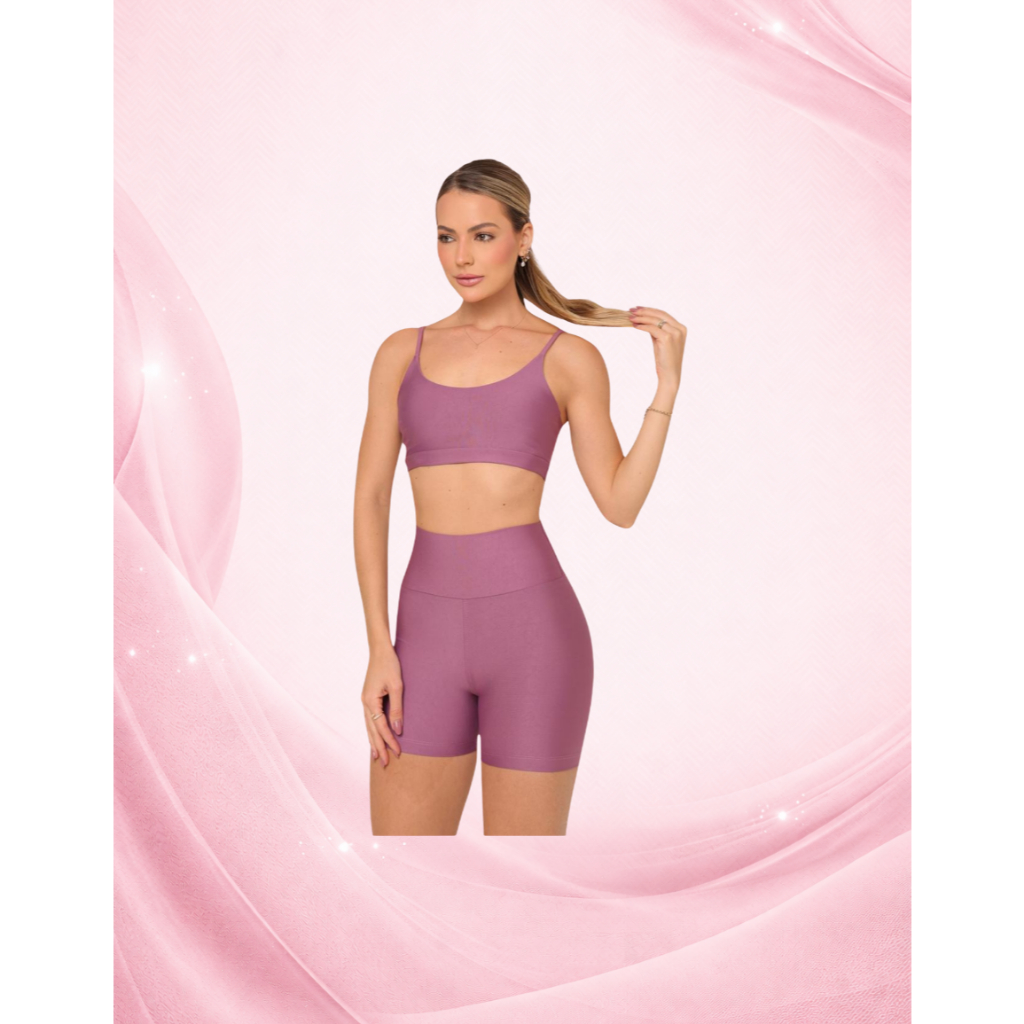 Conjunto Fitness Short Top Feminino Premium NYX Fit Modelador Zero Transparência Alta Compressão