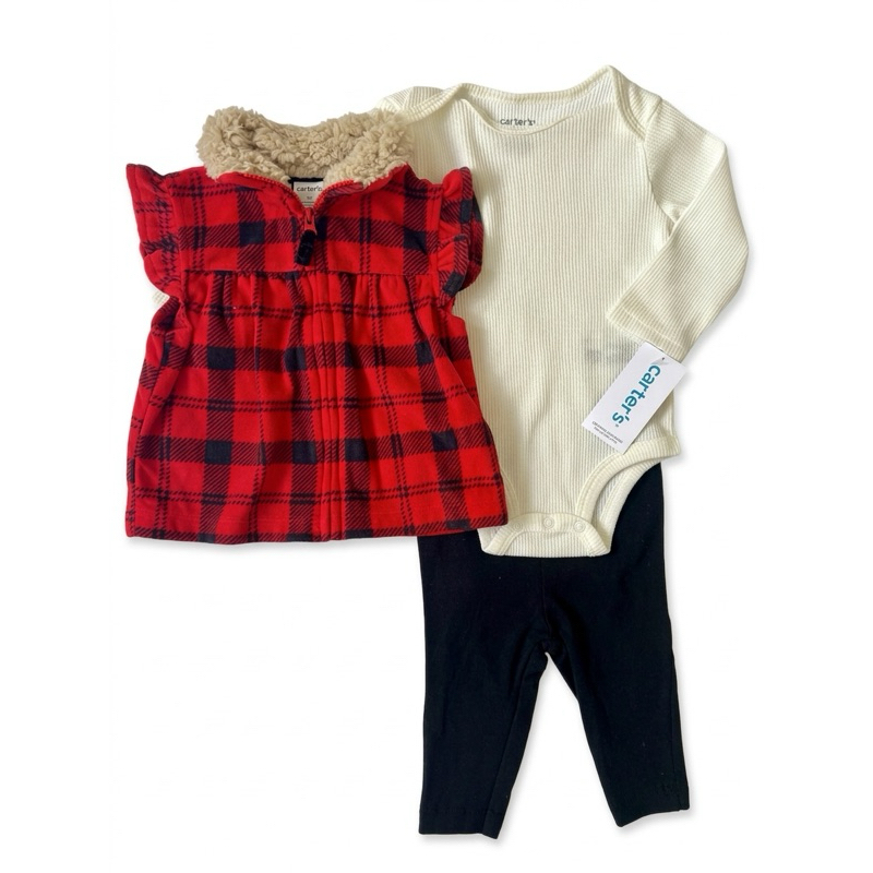 Conjunto Bebê importado Menina 3 Peças Casaco Peluciado + Body + Calça Inverno 6 meses
