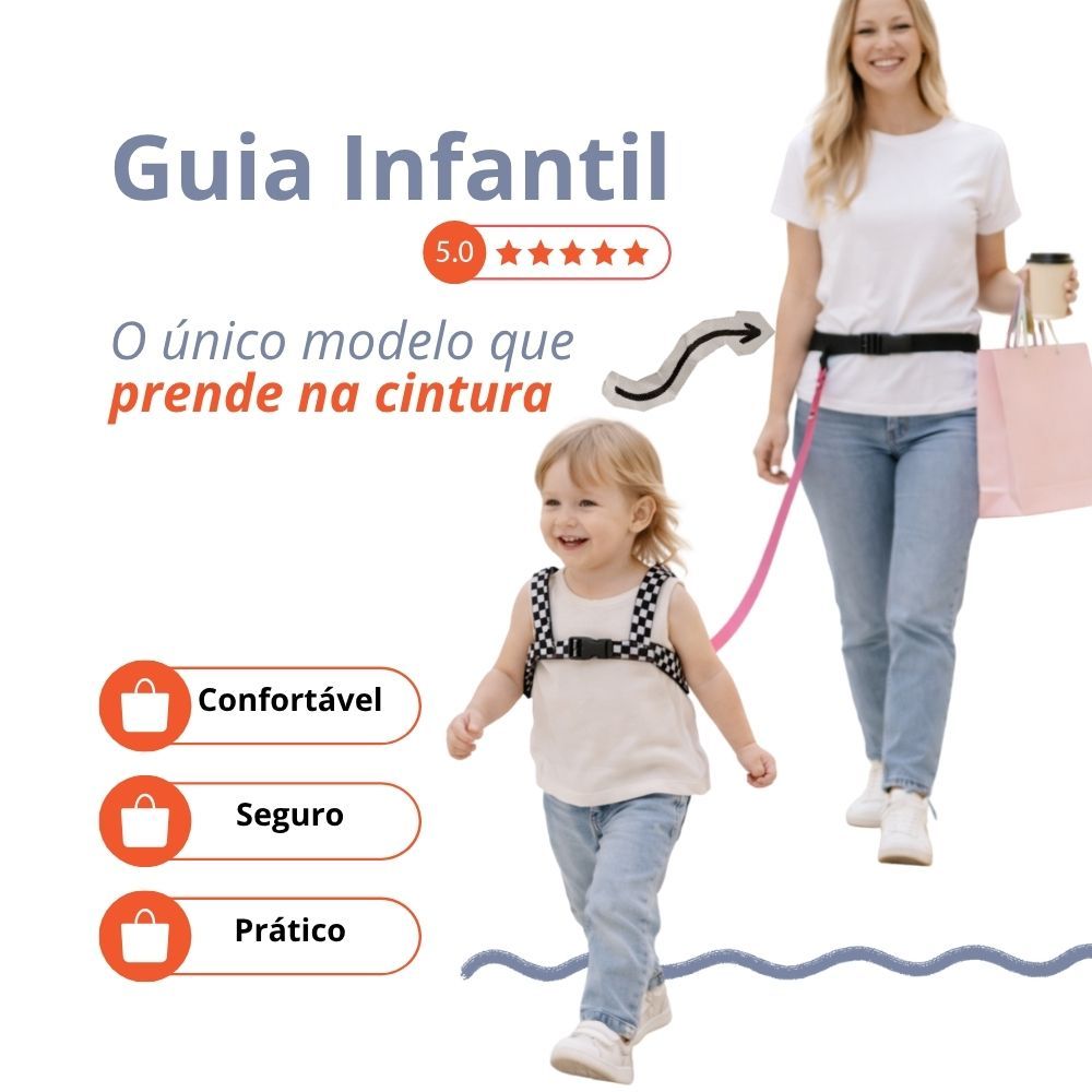 Guia Coleira Infantil Anti Perda Prende Na Cintura Confortável Deixa as Mãos Livres
