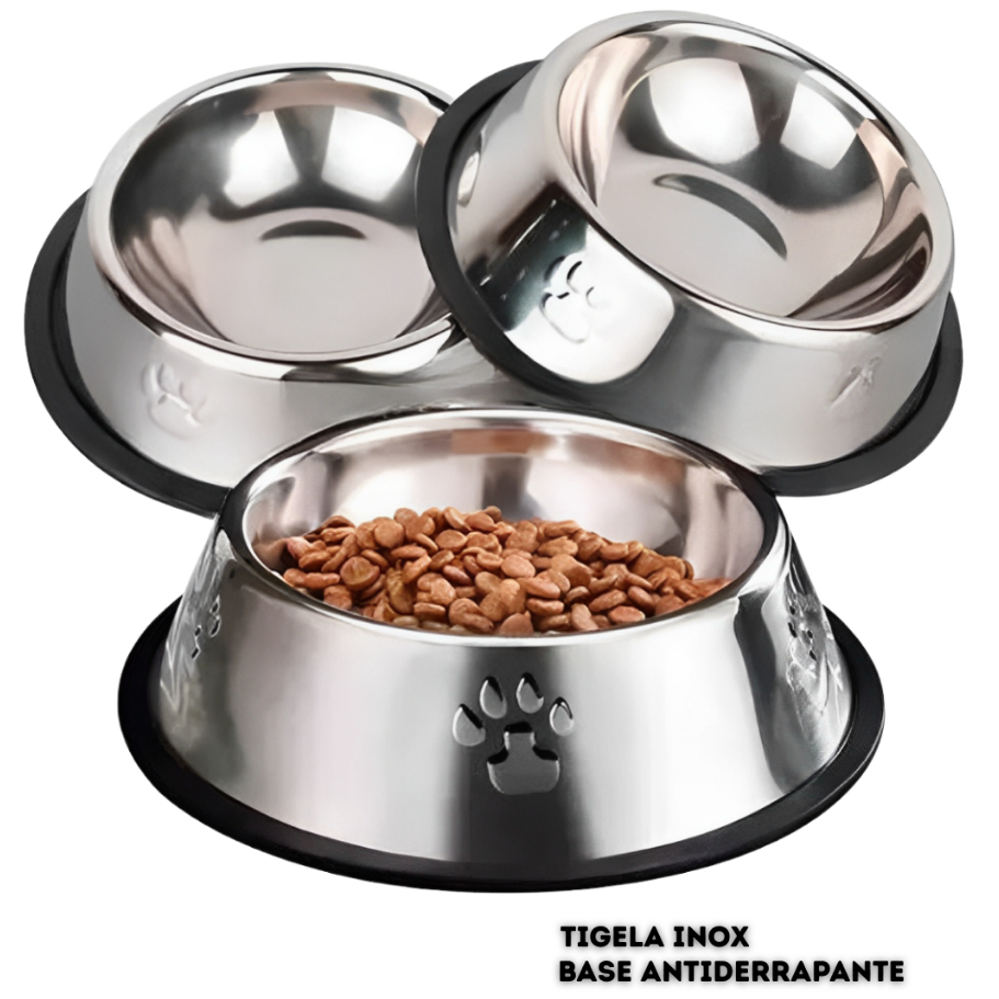 Comedouro Inox Pet para Cães e Gatos Tigela Ração Água 5 Tamanhos