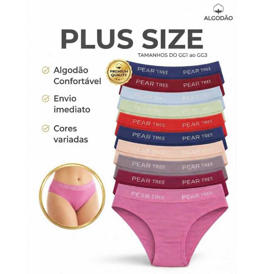 Kit Calcinha Plus Size Tangão de Algodão cotton Conforto Tamanhos GG1, GG2 e GG3 forrada cós alto em Oferta na Shopee