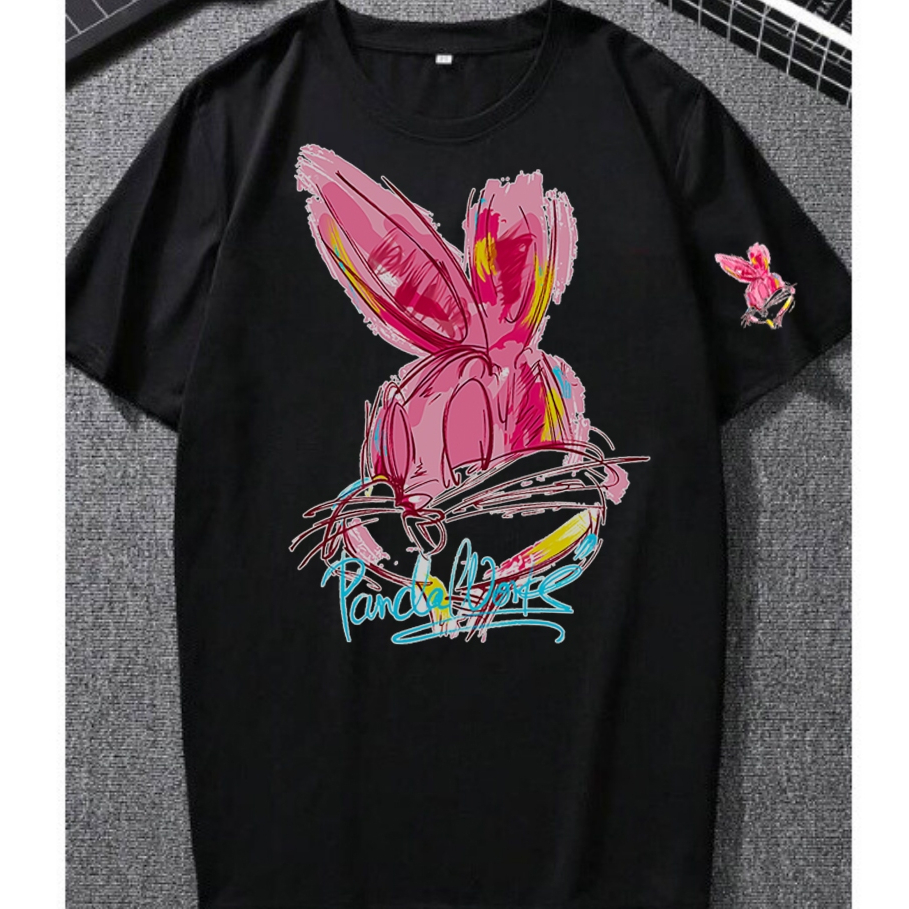 Camiseta Estampada Unissex Coelho Colorido Estilo Streetwear Algodão Oversized Premium Confortavel