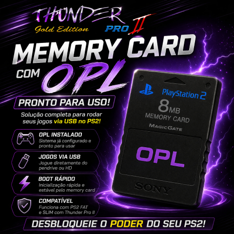 OPL MemoryCard Para Play 2 Fat ou Slim p/ Chip Thunder Pro II