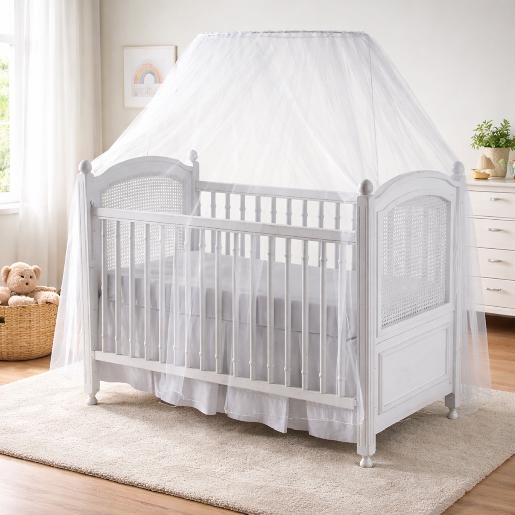 Mosquiteiro para Berço Bebê Tule Branco Proteção Contra Mosquitos Universal