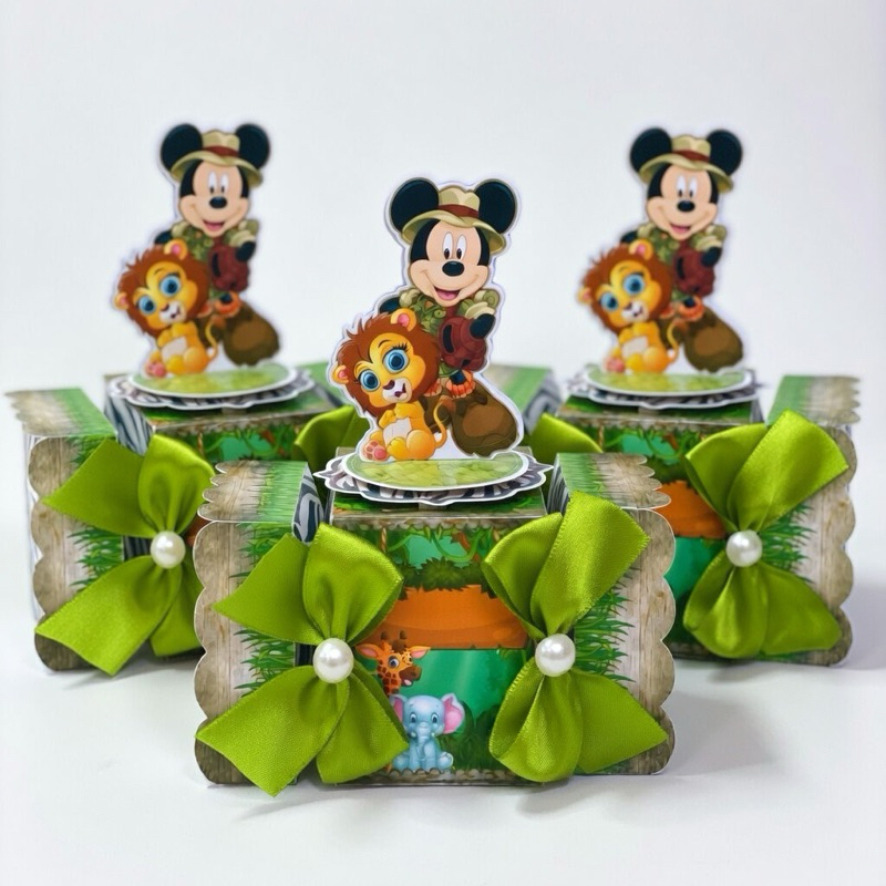 Kit Caixa Bala Safari do Mickey Luxo (10, 20 ou 30 un)  Personalizada Nome - Papel Fotográfico Brilho