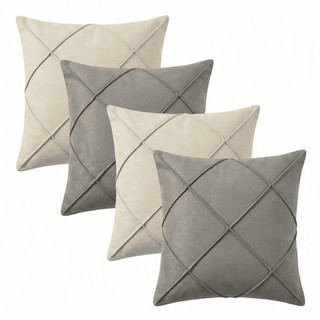 Kit 4 Capas de Almofada 40x40 Suede Premium Drapeada Decorativa Zíper Luxo