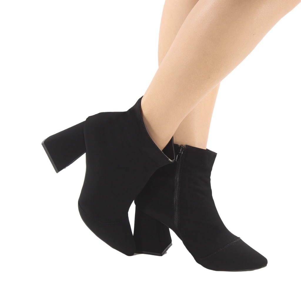 Bota feminina Cano curto bico fino salto bloco 8cm