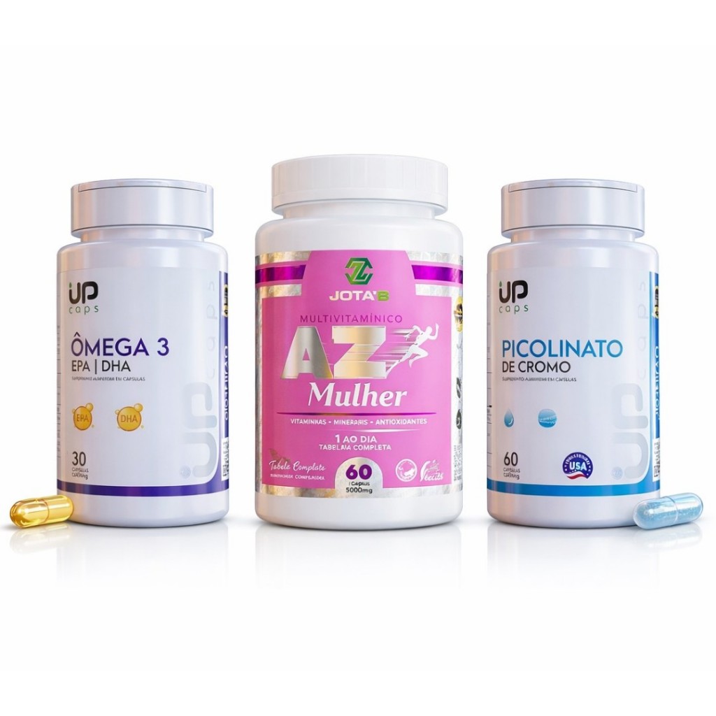 AZ Mulher + Ômega 3 EPA DHA + Picolinato de Cromo | Multivitamínico Feminino + Metabolismo + Controle de Apetite