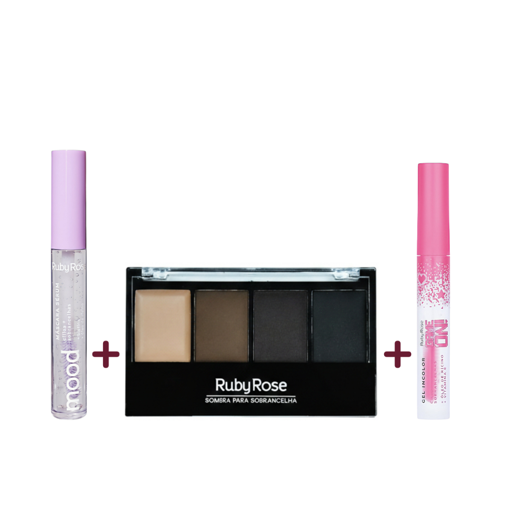 Paleta de Sobrancelha + Gel Fixador Brow Rise + Game On Ruby Rose® Kit de Maquiagem Completo
