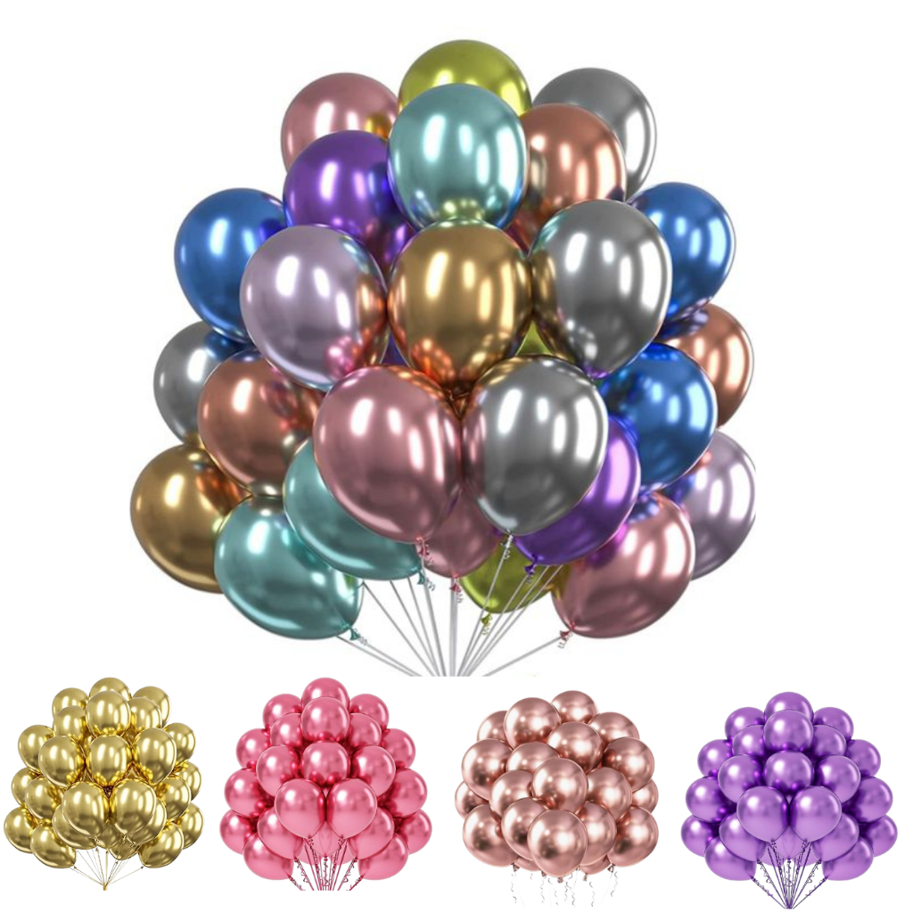50 Balões Metalizados Nº 10 para Decoração de Festa Aniversário, Casamento, Chá Revelação e Eventos
