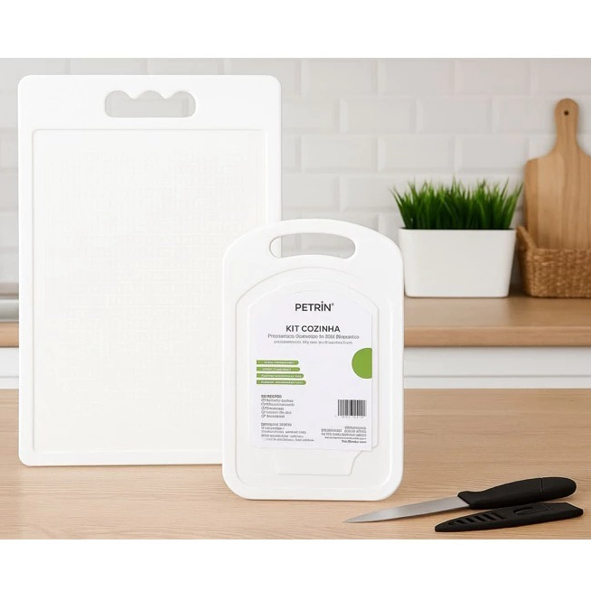Tábua de Cortar Carne de Plástico + Faca de Cozinha Kit com 2 tabuas