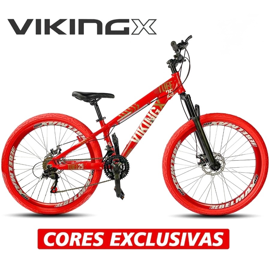Bicicleta Aro 26 VikingX aro Vmaxx Tuff X25 MTB 21v Downhill Pneus Kenda Coloridos