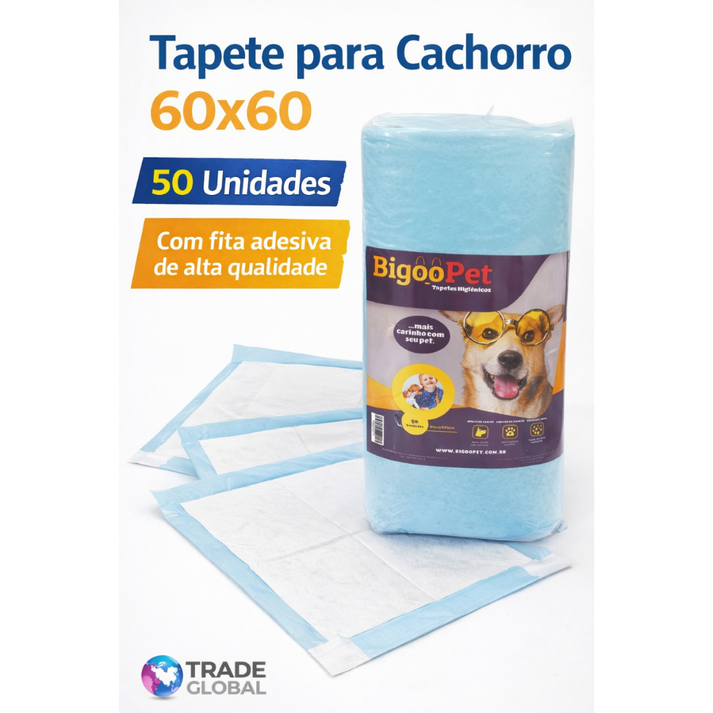 Tapete Higiênico BIGOOPET SLIM com 5 camadas absorventes  60 X 60 com  50 unidades.