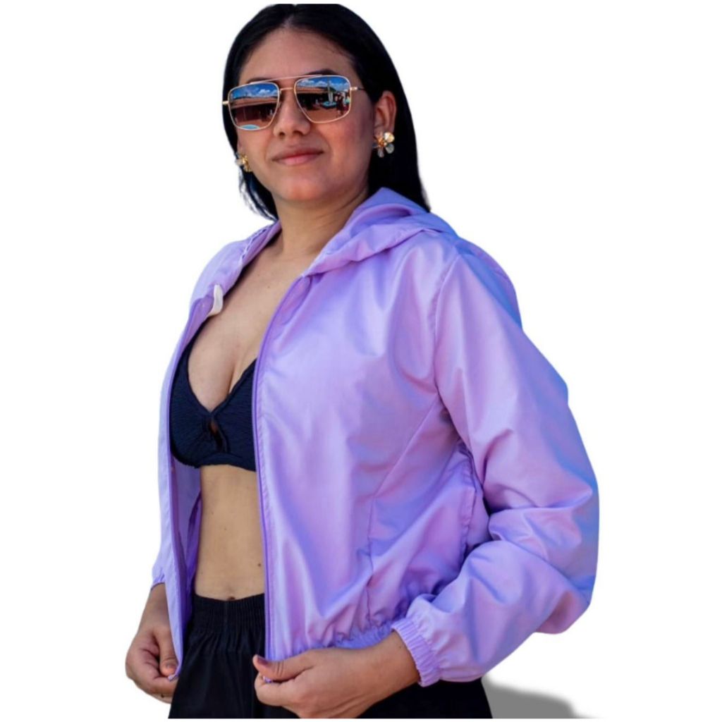 Jaqueta corta vento feminina - Microfibra, 100% poliéster - Semi impermeável - Secagem Rápida