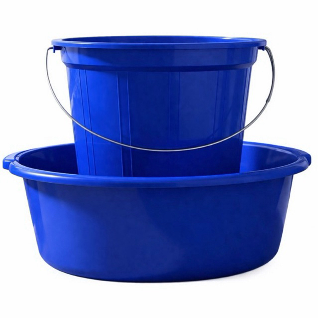 kit Bacia e Balde azul Plástico Resistente Limpeza Cozinha mais vendido balde de 7’litros e bacia de 6,5 litros
