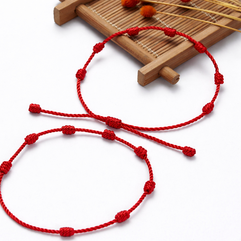 Pulseira Kabbalah 7 Nós Vermelha Original Ajustável Fio Trançado Energia Original