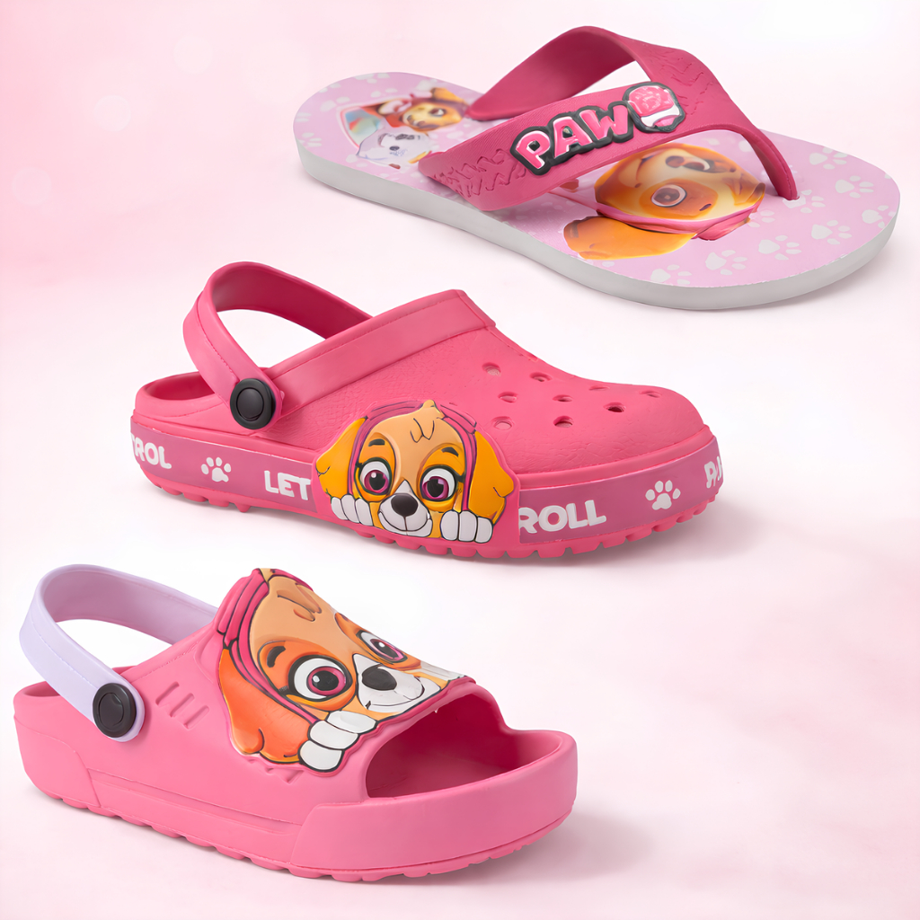 Kit 3 Pares Menina Babuche + Chinelo + Sandália Infantil Rosa Patrulha Kids Marca Nexa