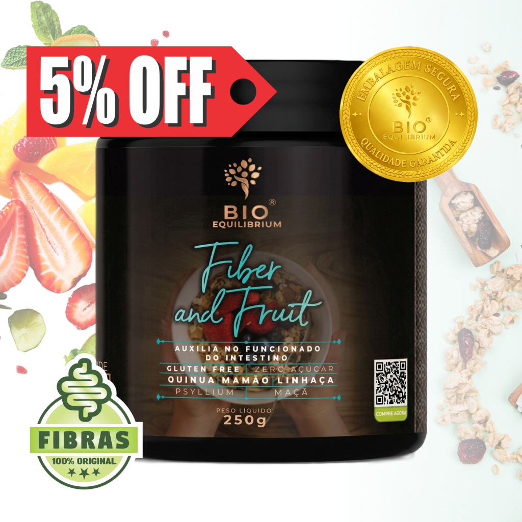 Fibras Funcionais para Intestino | Psyllium | Fiber and Fruit 250g | Conforto intestinal | Alívio | Bio Equilibrium