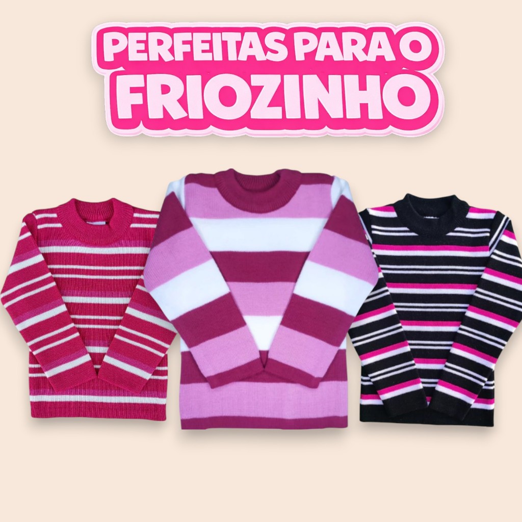 Blusa Infantil Menina Tricot Lã Premium Inverno Quentinha Confortável 2 ao 16