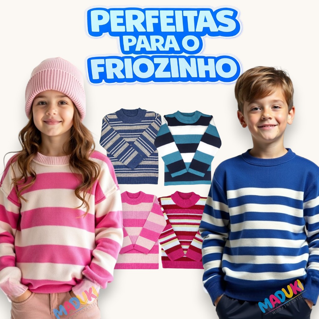 Kit 3 Blusas Infantil Tricot Lã Premium Inverno Menina e Menino 2 ao 16